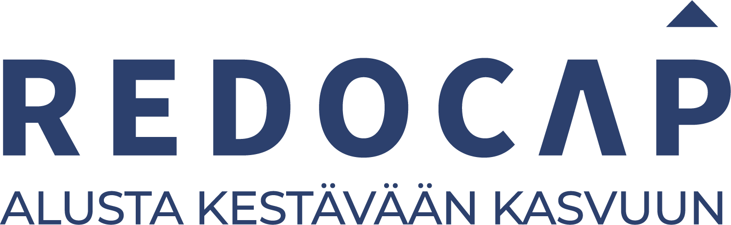 Redocap logo plus slogan sininen koko leveä